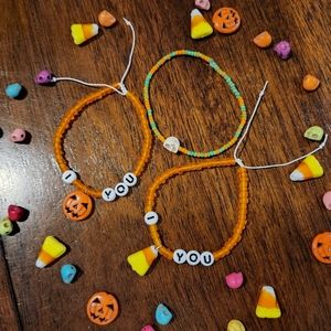 Halloween I 🎃 you love bracelets letter beads elastic friendship candy corn